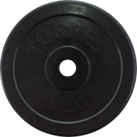 Диск обрезиненный Torres 5 кг PL50705, d.25мм, черный
