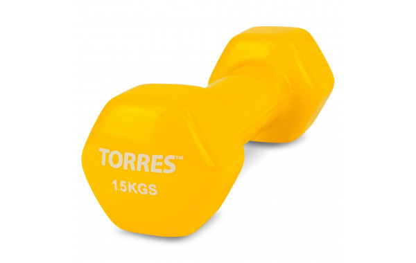 Гантель 1,5 кг Torres металл в виниловой оболочке, форма шестигранник PL522203 желтый 600_380