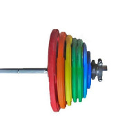 Штанга тренировочная 265 кг V-Sport в комплекте с обрезиненными цветными дисками (Гриф 2200мм, Ø 50мм)