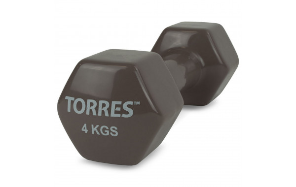 Гантель 4 кг Torres металл в виниловой оболочке, форма шестигранник PL522206 темно-серый 600_380