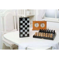 Шахматы обиходные деревянные с дорожной деревянной черной доской Классика 469-20 серебро