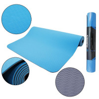 Коврик для йоги Torres Comfort 4 YL10064, TPE 4 мм, нескользящее покрытие, сине-серый