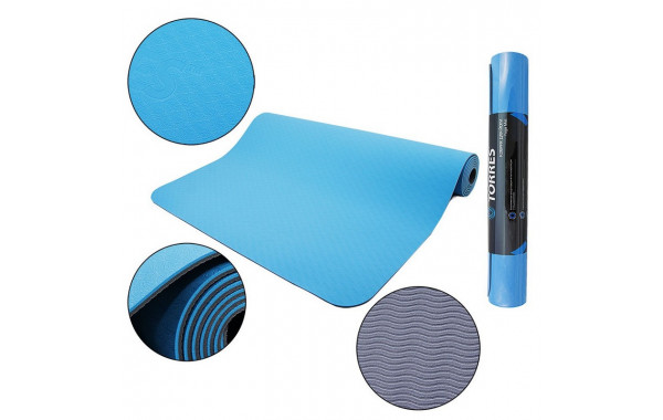 Коврик для йоги Torres Comfort 4 YL10064, TPE 4 мм, нескользящее покрытие, сине-серый 600_380