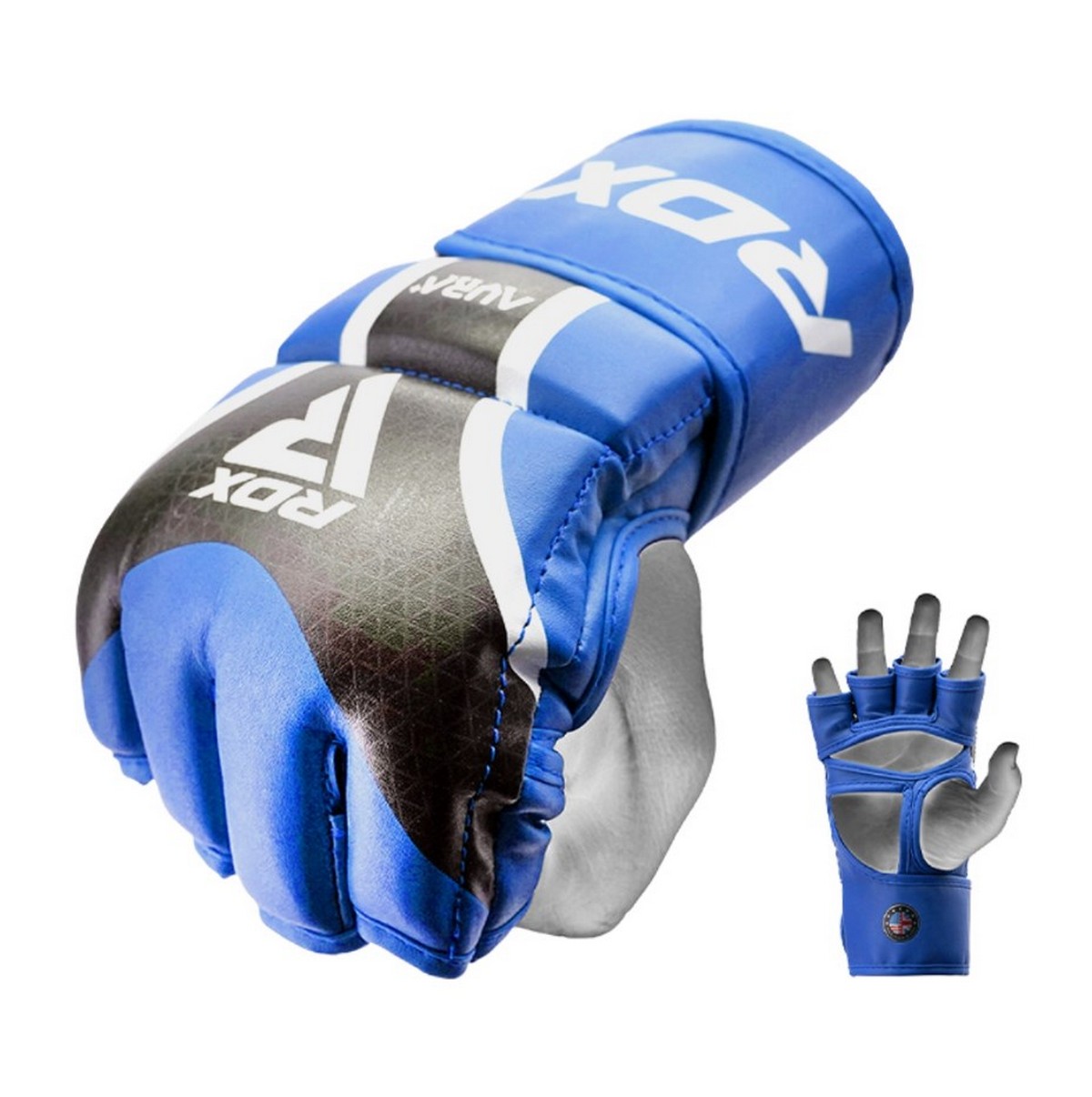 Перчатки RDX Grappking Aura Plus T-17 GGR-T17UB синий\черный 1200_1206