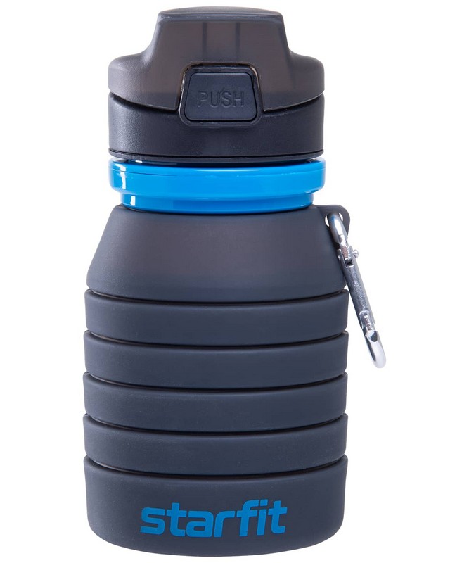 Бутылка для воды складная Pro Star Fit с карабином FB-100 серый 667_800