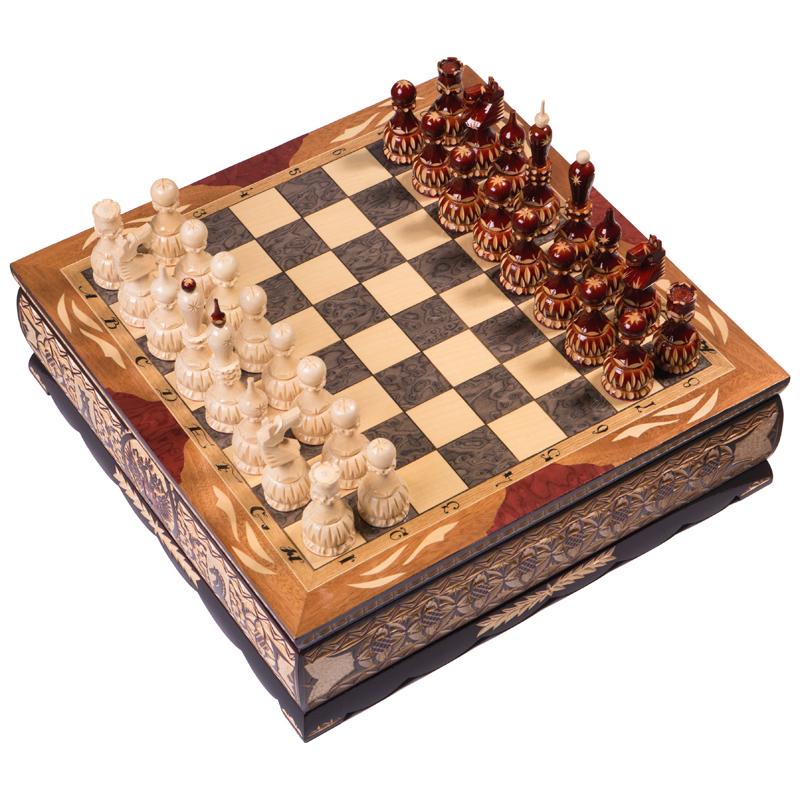 Шахматы резные ручной работы в ларце средние 800_800