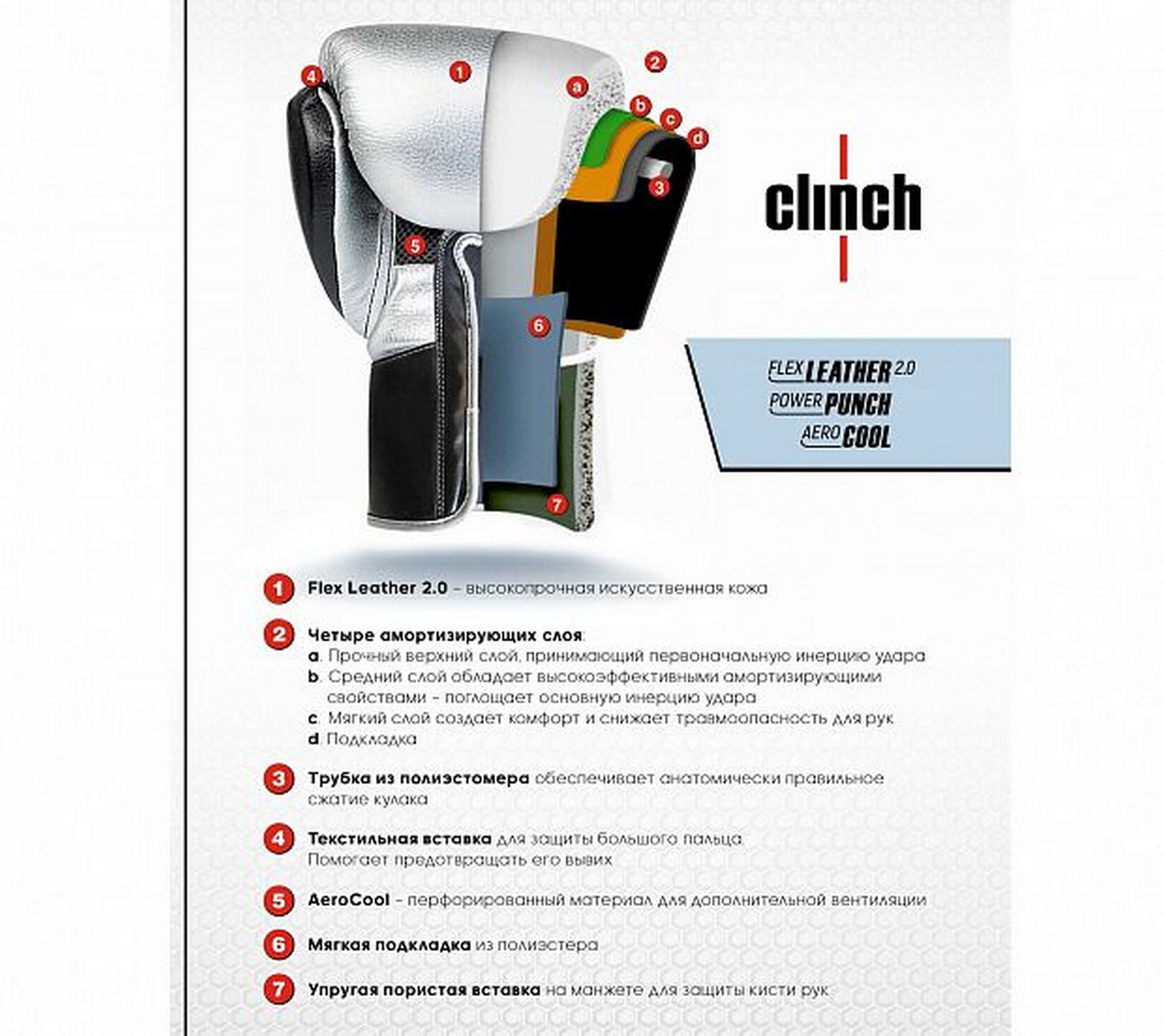 Перчатки боксерские Clinch Punch 2.0 C141 черно-серебристый 2000_1781