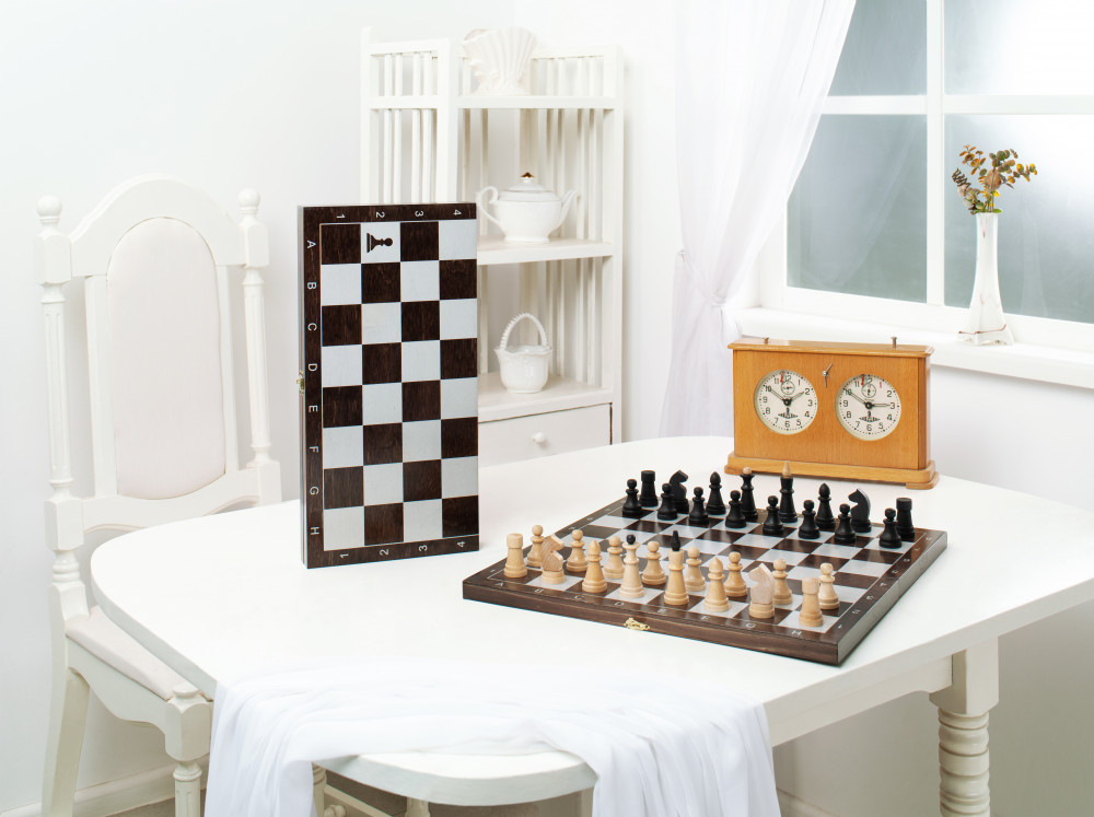 Шахматы обиходные деревянные с малой венге доской, рисунок серебро "Классика" 477-20 1000_747