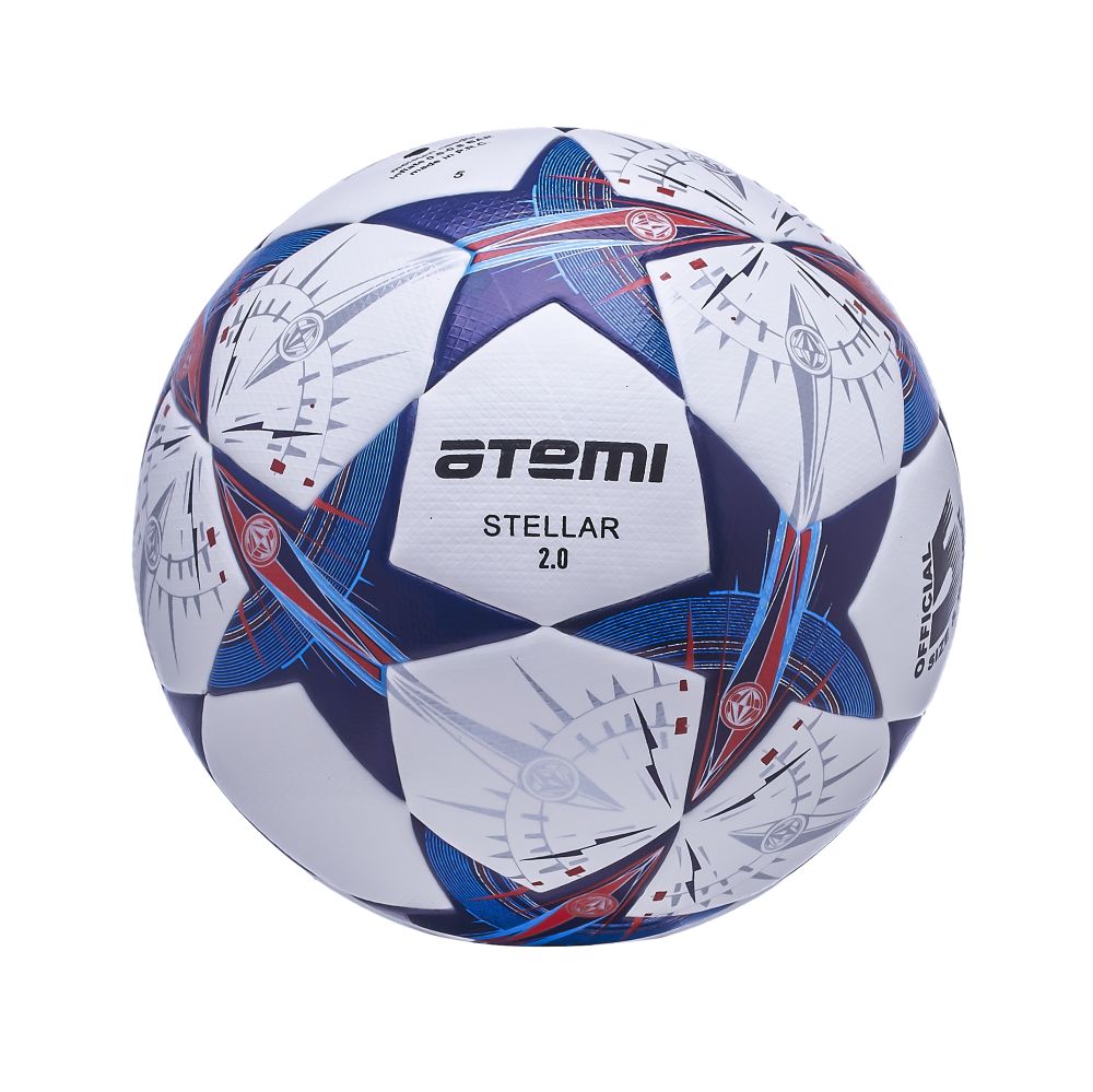 Мяч футбольный Atemi STELLAR-2.0, PU+EVA, бел/син/оранж., р.5, Thermo mould (б/швов) 1000_999