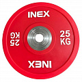 Олимпийский диск в уретане 25кг Inex PU Bumper Plate TF-P2100-25 красный\белый 120_120