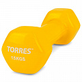 Гантель 1,5 кг Torres металл в виниловой оболочке, форма шестигранник PL522203 желтый 120_120